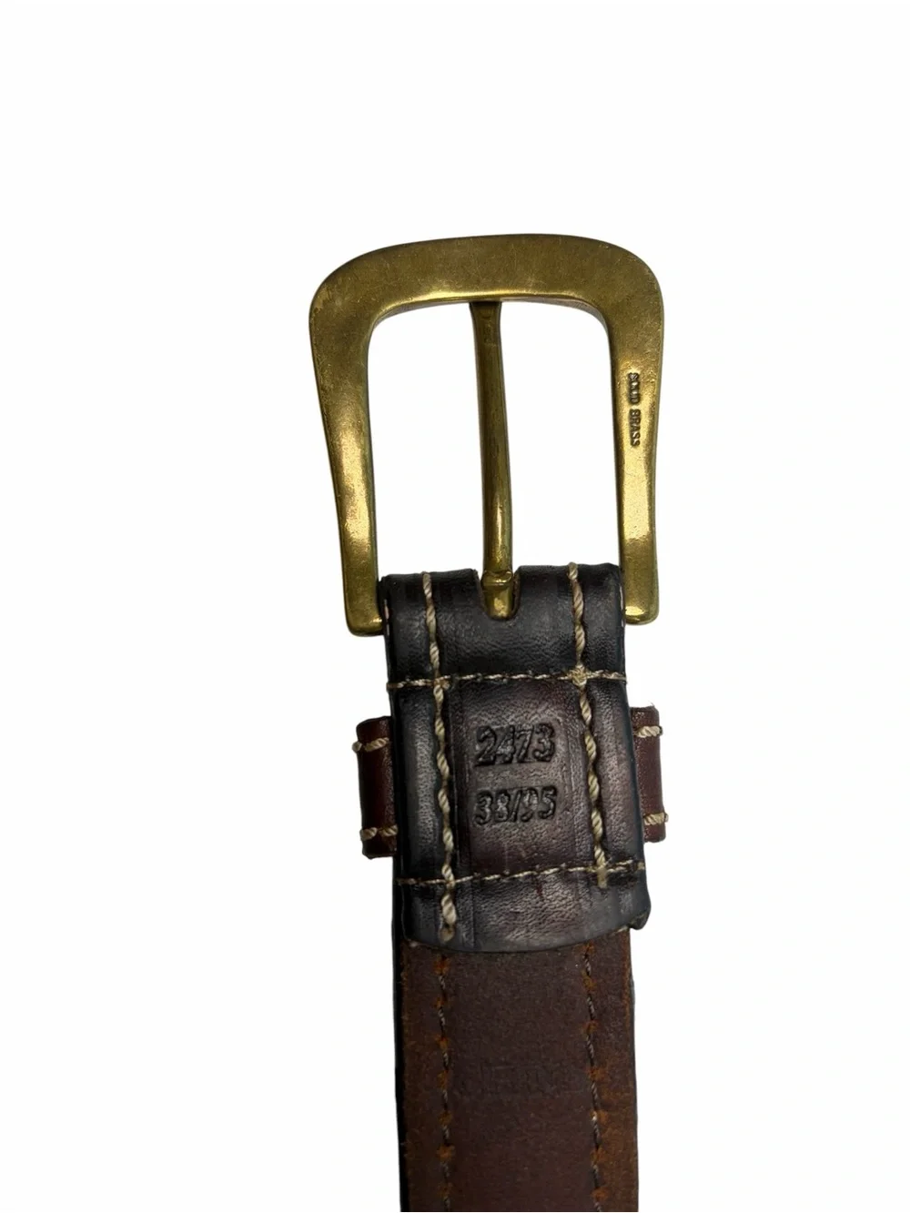 Vintage Leather Belt Brass Buckle Brown 80s 90s USA Western 38/95